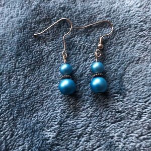 Matte Metallic Blue Pearl Handmade Earrings